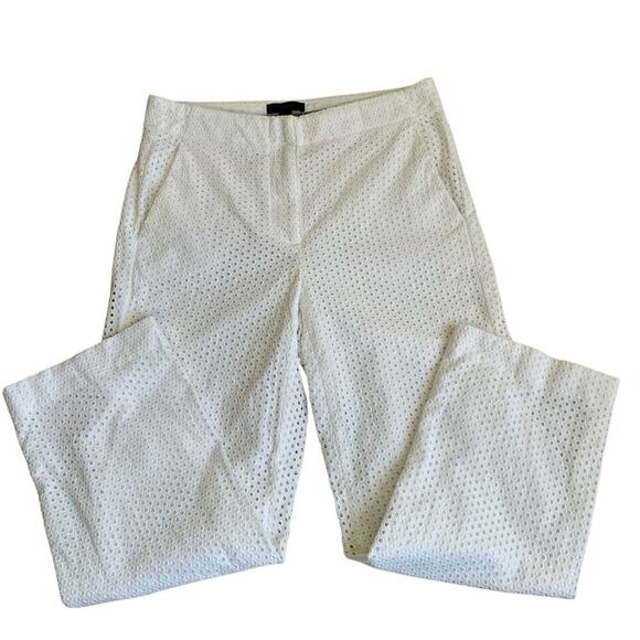 J.Crew Sz 0 White Eyelet Patio Pants Trousers Cropped Straight Preppy Elegant - Picture 6 of 16